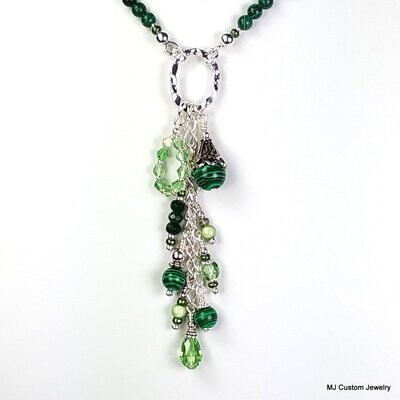 Malachite & Chrysolite Crystal Tassel Pendant Necklace