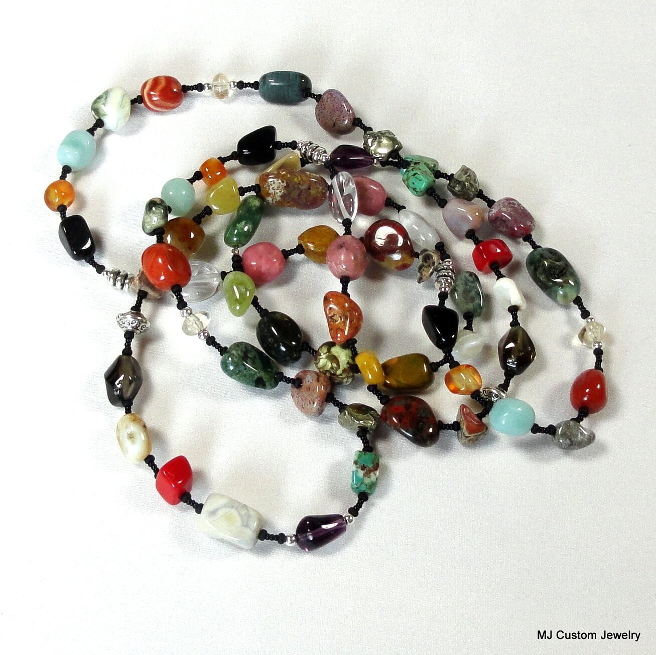 Multi-Color, Multi-Gemstone Nugget 36" Necklace