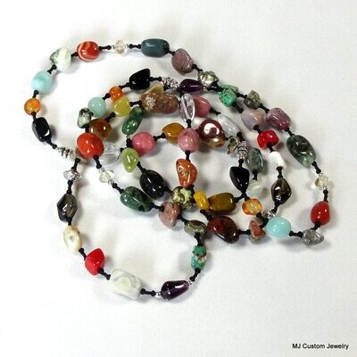 Multi-Color, Multi-Gemstone Nugget 36" Necklace