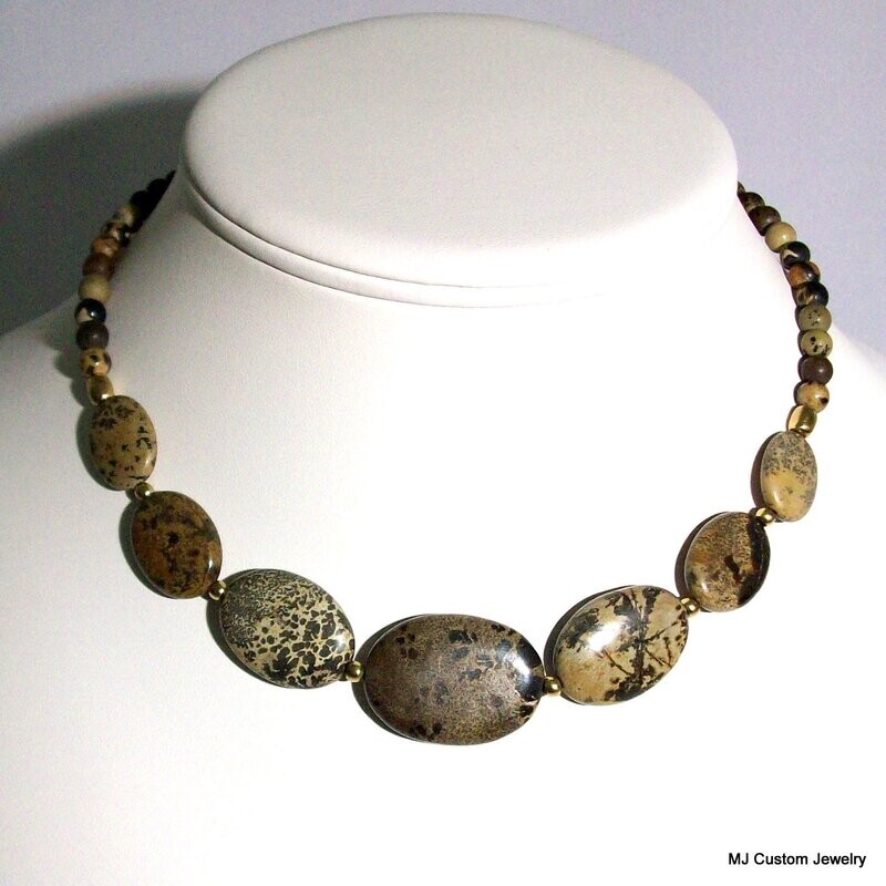 Landscape Stone Graduating Ovals Brass Necklace