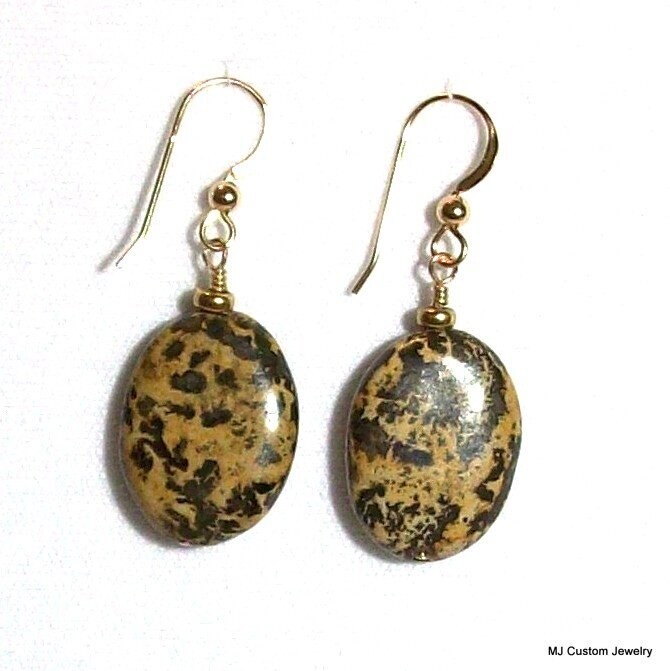 Landscape Stone Flat Oval 14k GF Earrings