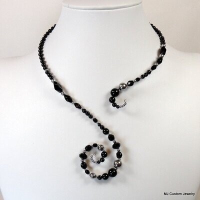 Onyx & Jet Crystal Single Coil Memory Wire Necklace