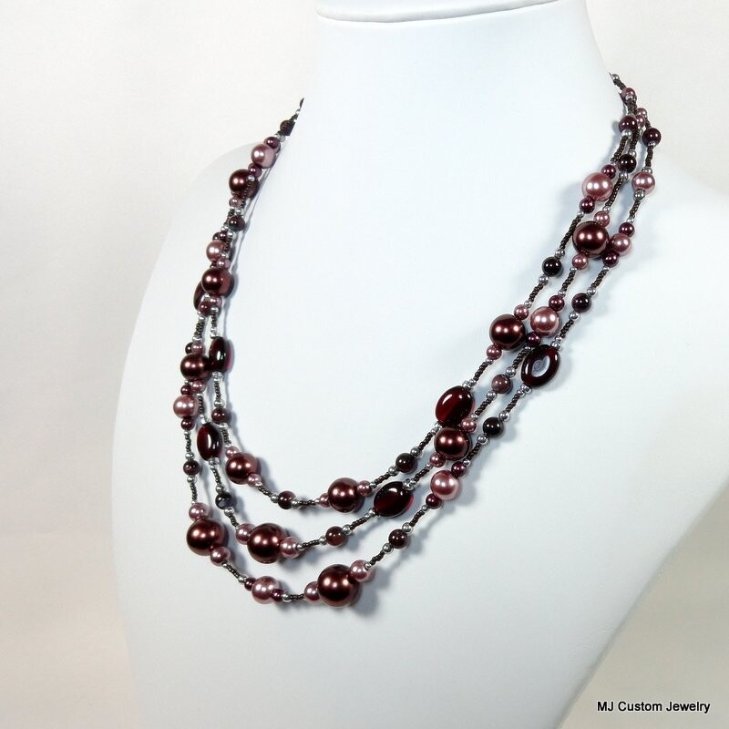 Marsala Pearl Triple Strand Necklace