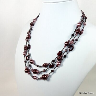 Marsala Pearl Triple Strand Necklace