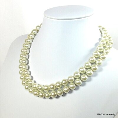 Cream Pearl & Bali-Style Toggle Double Necklace