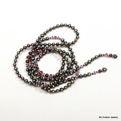 Peacock Freshwater Pearl & Amethyst Lead Crystal 35" Lariat