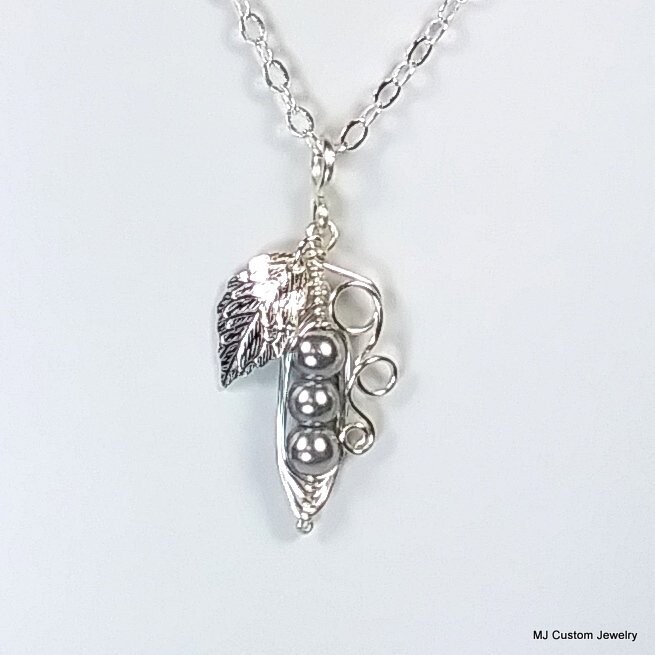 Silver Blue Pearl Peas in a Pod Necklace