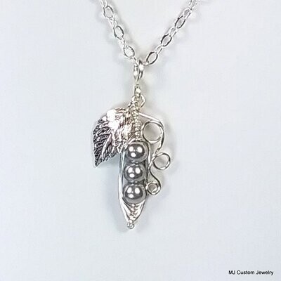 Silver Blue Pearl Peas in a Pod Necklace