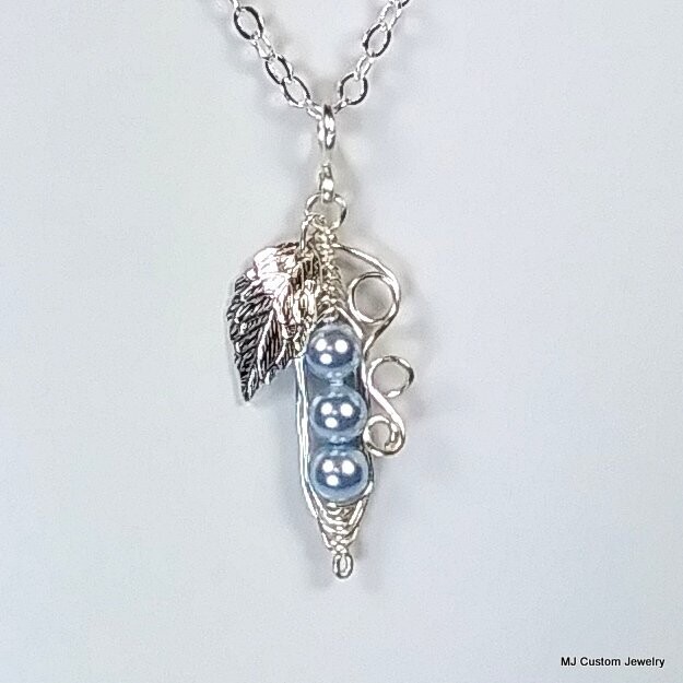 Baby Blue Swarovski Pearl Peas in a Pod Necklace