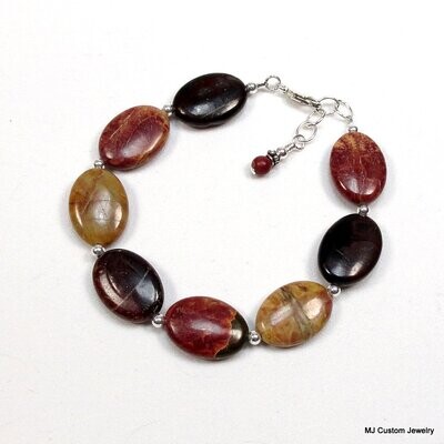 Artistic Picasso Jasper Flat Oval Gemstone Bracelet