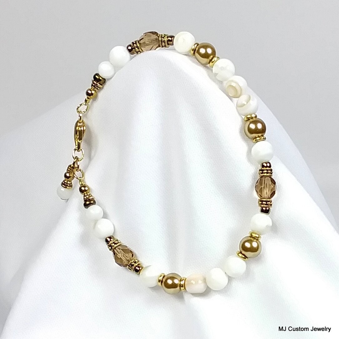 Mother of Pearl & Topaz Crystal Gold Bracelet