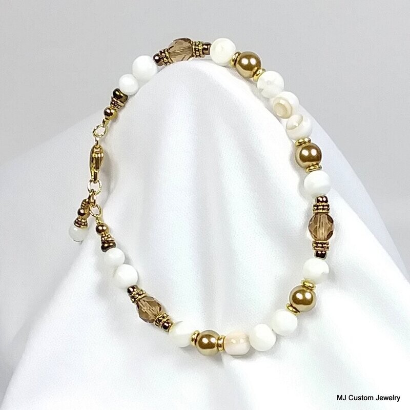 Mother of Pearl & Topaz Crystal Gold Bracelet