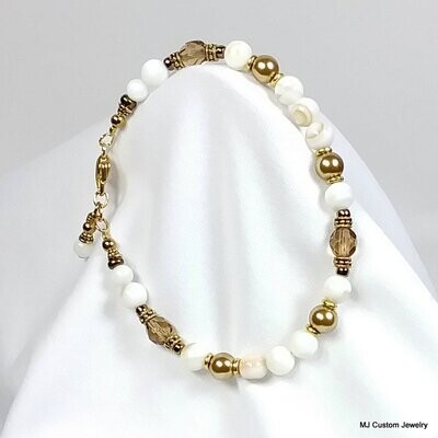 Mother of Pearl & Topaz Crystal Gold Bracelet