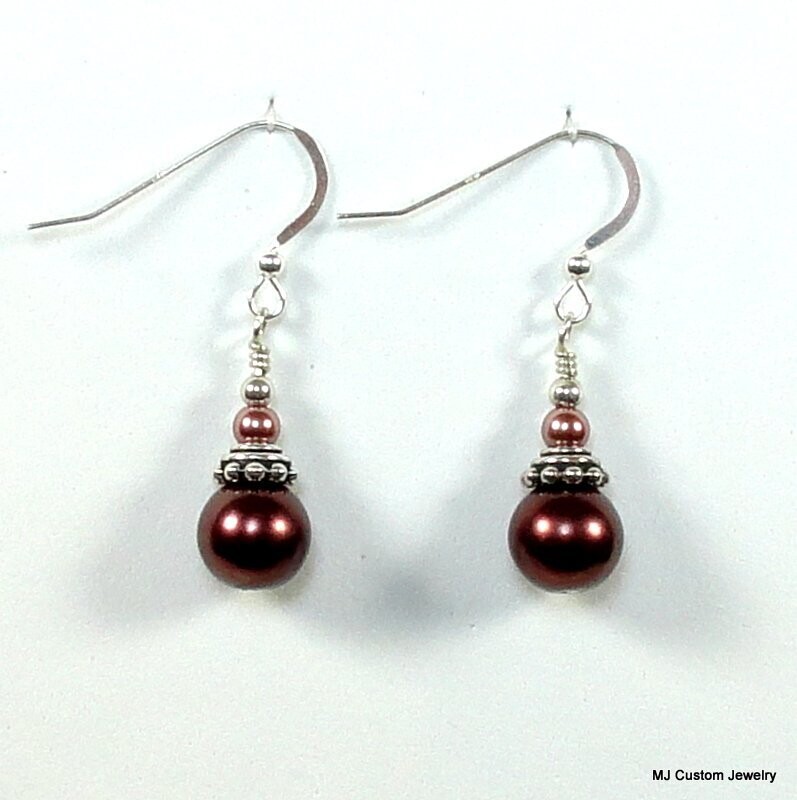 Marsala Pearl & Bali-Style Bead Cap Earrings