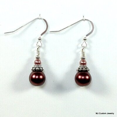 Marsala Pearl & Bali-Style Bead Cap Earrings