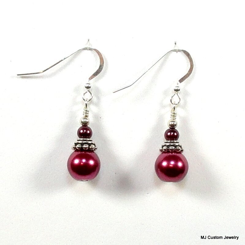 Raspberry Pearl & Bali-Style Bead Cap Earrings