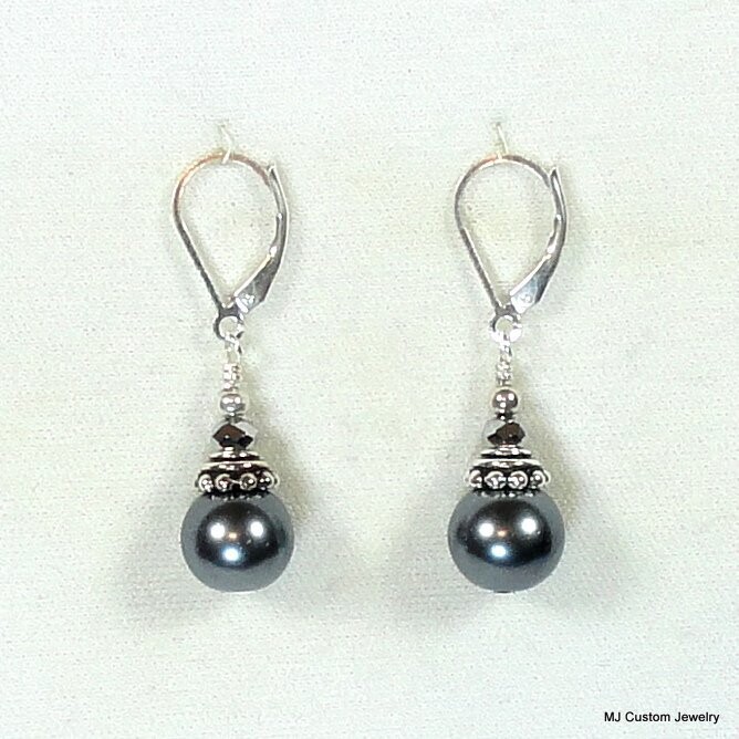 Gunmetal Pearl & Crystal Bali-Style Bead Cap Earrings