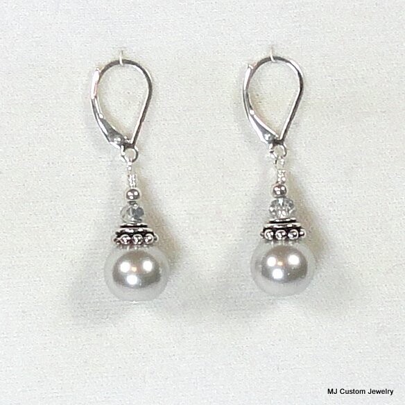 Silver Pearl & Crystal Bali-Style Bead Cap Earrings
