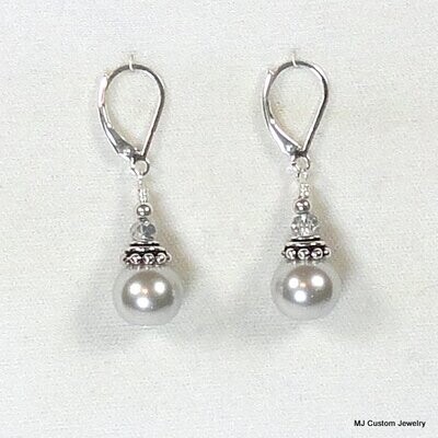 Silver Pearl & Crystal Bali-Style Bead Cap Earrings