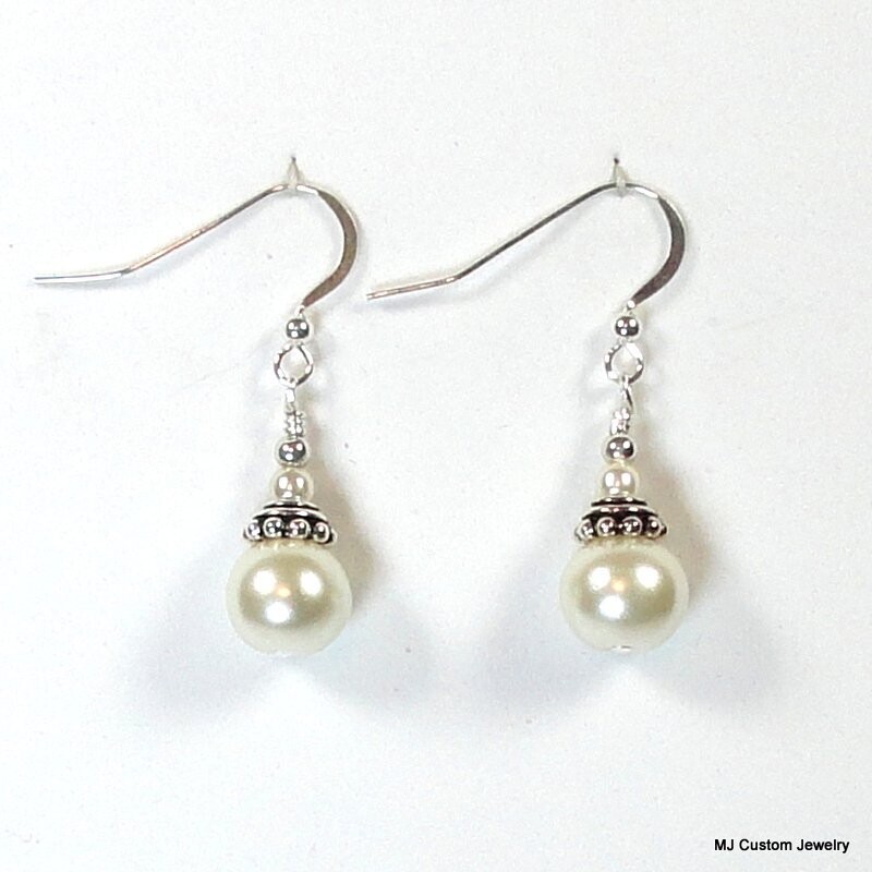Cream Pearl & Bali-Style Bead Cap Earrings