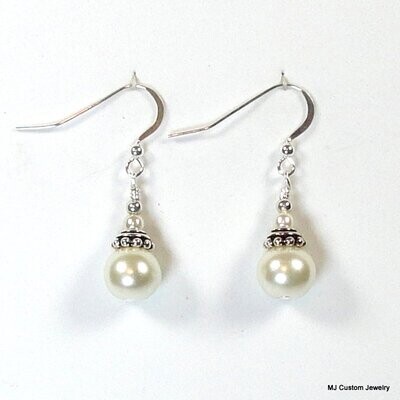 Cream Pearl & Bali-Style Bead Cap Earrings