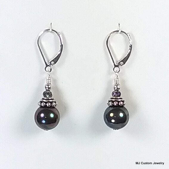 Peacock Shell Pearl & Crystal Bali-Style Cap Earrings
