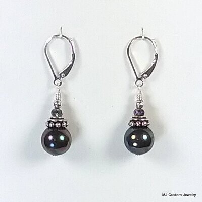 Peacock Shell Pearl & Crystal Bali-Style Cap Earrings