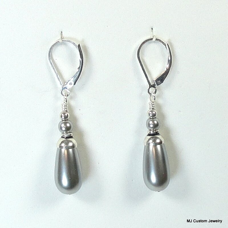 Silver Blue Teardrop Pearl Earrings