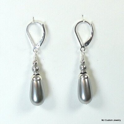Silver Blue Teardrop Pearl Earrings