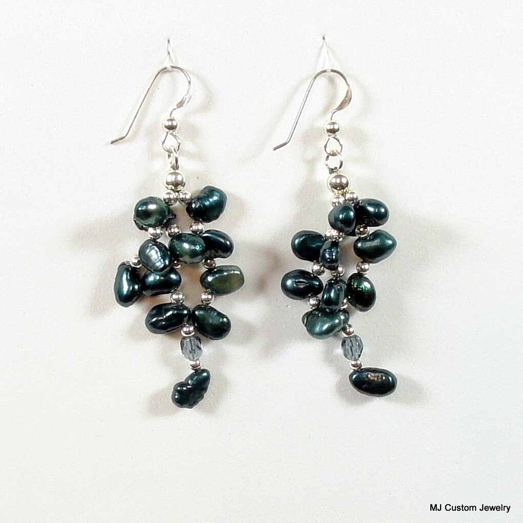 Teal Freshwater Pearl Waterfall Earrings