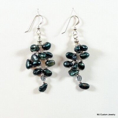 Teal Freshwater Pearl Waterfall Earrings