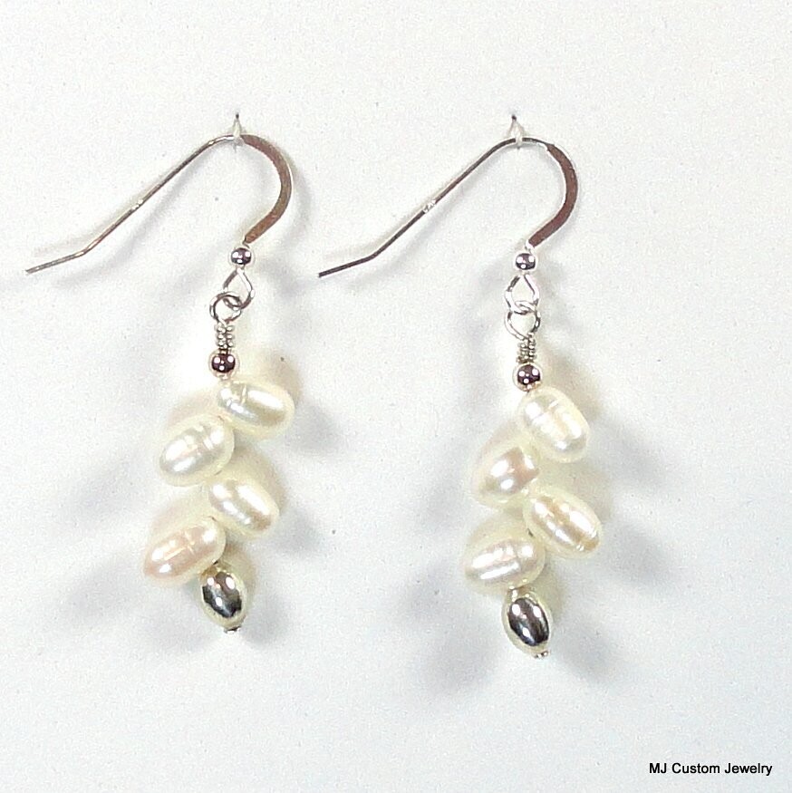 Cream Freshwater Herringbone Pearl Earrings