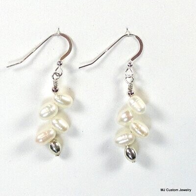 Cream Freshwater Herringbone Pearl Earrings