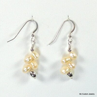 Peachy-Pink Freshwater Herringbone Pearl Earrings