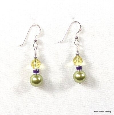 Light Green Swarovski Pearl & Crystal Earrings