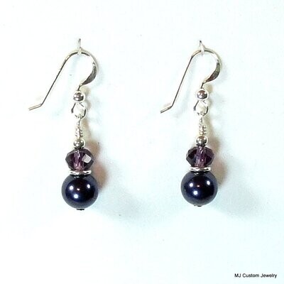 Dark Purple Swarovski Pearl & Crystal Earrings