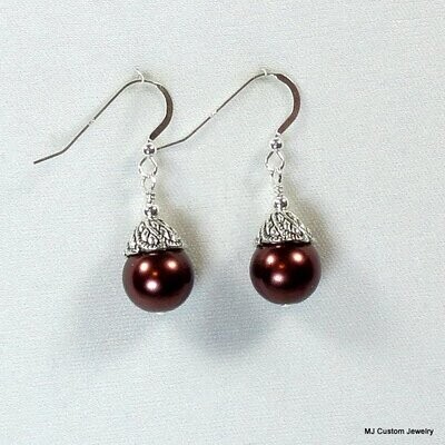 Marsala Pearl Leaf Embossed Bead Cap Earrings