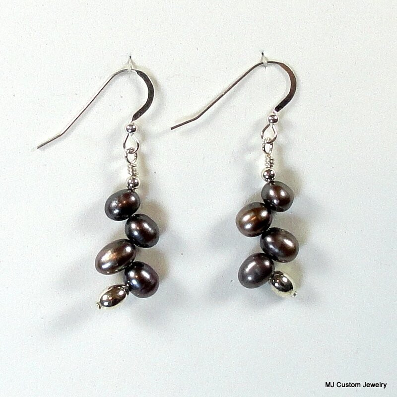 Peacock Freshwater Herringbone Pearl Earrings