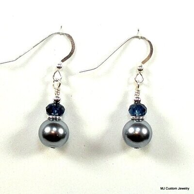 Silver Blue Pearl & Navy Crystal Earrings