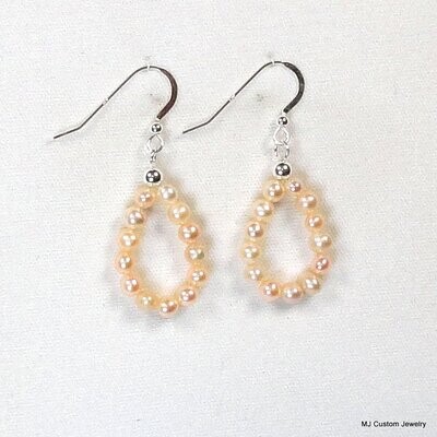 Peachy-Pink Freshwater Ring of Pearls Earrings