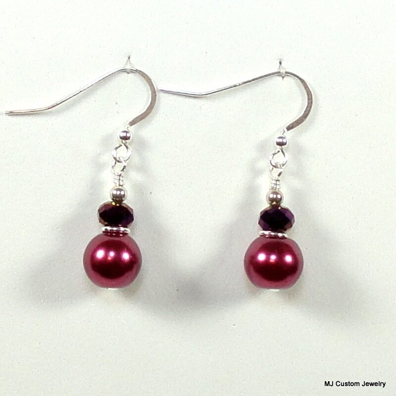 Raspberry Pearl & Purple Iris Crystal Earrings