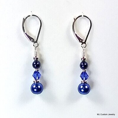 Royal Blue Pearl & Sapphire Crystal Line Earrings
