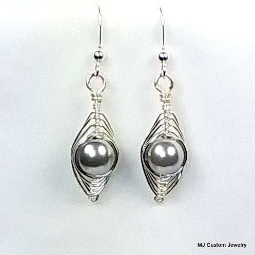 Silver Blue Pearl Peas in a Pod Earrings