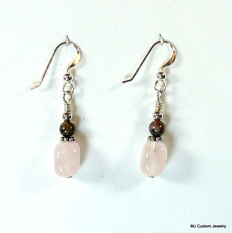 Rose Quartz Tumbled Squares & Jasper Earrings