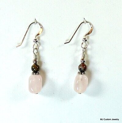 Rose Quartz Tumbled Squares & Jasper Earrings