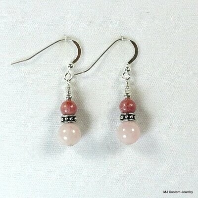 Rose Quartz & Rhodonite Rococo Rondelle Earrings
