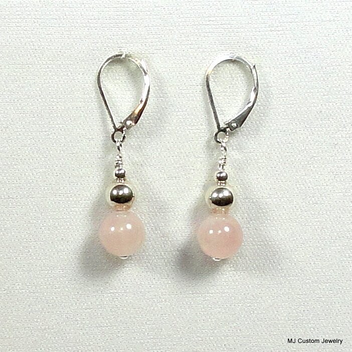 Rose Quartz Gemstone & Silver Ball Earrings