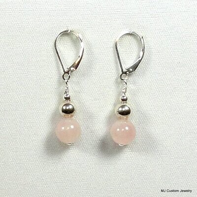 Rose Quartz Gemstone & Silver Ball Earrings