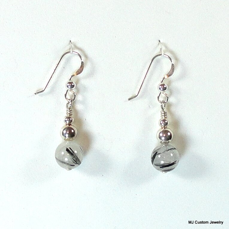 Tourmalinated Quartz & Silver Ball Earrings