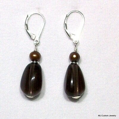 Smoky Quartz & Bronze Freshwater Pearl Earrings